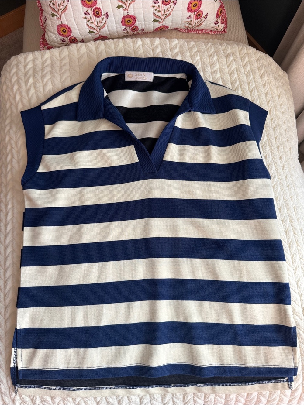 Leela and Lavendar Navy & White Striped Polo